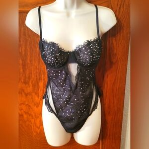 Victoria's Secret Sparkle Underwire Black Teddy Size Medium NWT